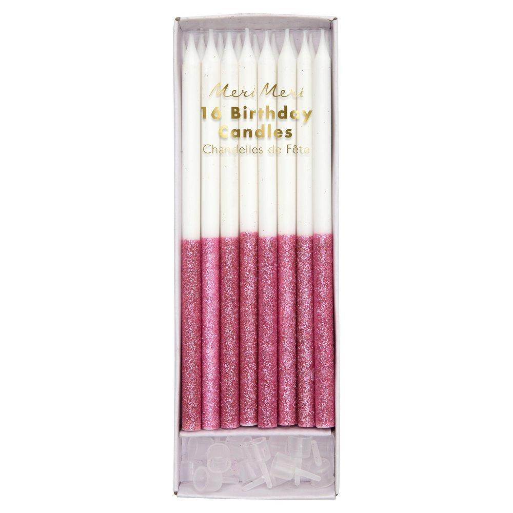 Pink Glitter Tall Birthday Candles By Meri Meri Vibrant Home